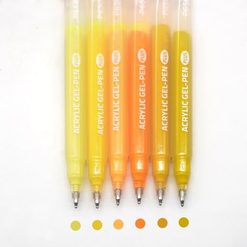 Acrylic Gel Pens for Coloring, 6 Pack 1.0mm Fine Point Gel Pen Set | Quick Drying, Smooth Writing, Warm Yellow Marker Pens for Drawing, Journaling Art, Black Paper, Book, Large Capacity - color: Warm Yellow