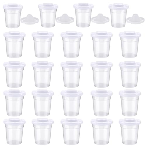 SiliFine 24 Pack No Spill Paint Cup with Lids for Kids | Reusable Plastic Containers, Leak Proof Design, Ideal for Art Projects, Crafts, Painting Activities, Easy to Clean