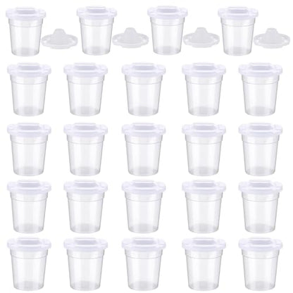 SiliFine 24 Pack No Spill Paint Cup with Lids for Kids | Reusable Plastic Containers, Leak Proof Design, Ideal for Art Projects, Crafts, Painting Activities, Easy to Clean