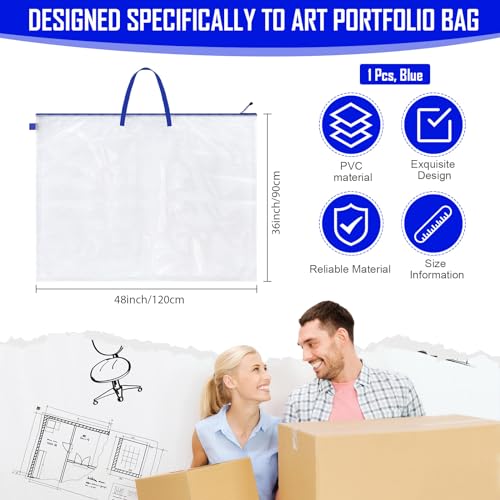 Tenceur 1 Pc 36 x 48 Inch Art Portfolio Case Large Art Portfolio Bag Folder Poster Storage Bag with Handle for Bulletin Board (Blue) - color: Blue