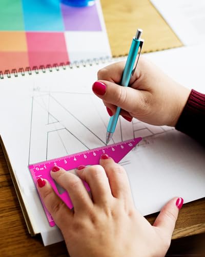 Honagu Triangular Ruler Set, 4 Pieces Aluminum Alloy Ruler, Metal Drafting Ruler, Geometric Protractor for Students, Draftsmen, Engineers, School Office Supplies (Pink) - color: Pink