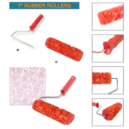 7" Texturing Roller, Patterned Textured Paint Roller, Drywall Texture Tool | Embossed Rubber Paint Roller, Decorative Art Texture Roller, Knockdown Texture Tool for DIY Household Wall Painting (BK061R) - style: BK061R