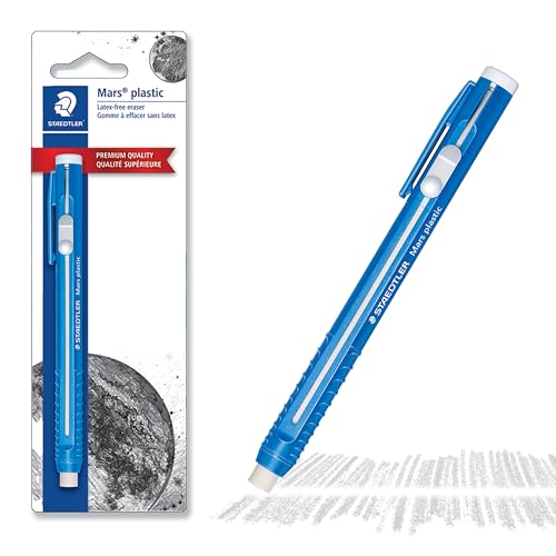 STAEDTLER Mars Plastic Eraser Pen with Refillable Holder, German-Made Eraser for Pencils, Smudge-Free & Tear-Free Precision, Retractable Design with Clip, Blue - style: Eraser Pen