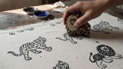 Lion Tiger Wooden Blocks Stamps for Printing on Textiles, Pottery Crafts,Henna, Scrapbooking (Set of 2) - size: Pack # 107