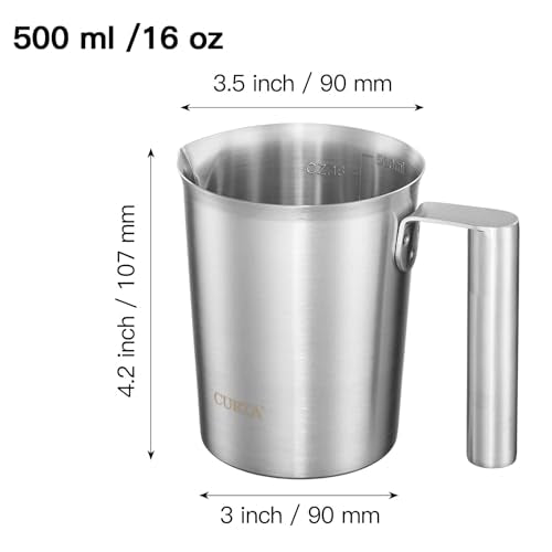 18/8 Stainless Steel Measuring Cup with Round Handle and Pour Spout, Heavy Duty Kitchen Food Prep Cup for Cooking, Baking, Coffee and Bar Use, 16 OZ (2 Cup, 500 ML) - color: Round Handle, size: 16 OZ (2 Cup, 500 ML)