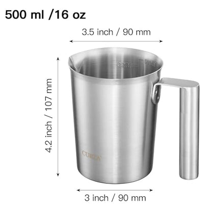 18/8 Stainless Steel Measuring Cup with Round Handle and Pour Spout, Heavy Duty Kitchen Food Prep Cup for Cooking, Baking, Coffee and Bar Use, 16 OZ (2 Cup, 500 ML) - color: Round Handle, size: 16 OZ (2 Cup, 500 ML)