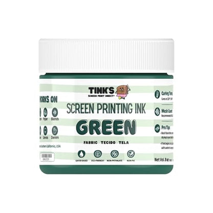 Tinks Screen Printing Ink - Green - 8 oz. | Water-Based Fabric Ink - Screen Printing, Stenciling, Tote Bags & Fabric Stamping - Non-Toxic, No Harsh Fumes - 8 oz. - color: Green