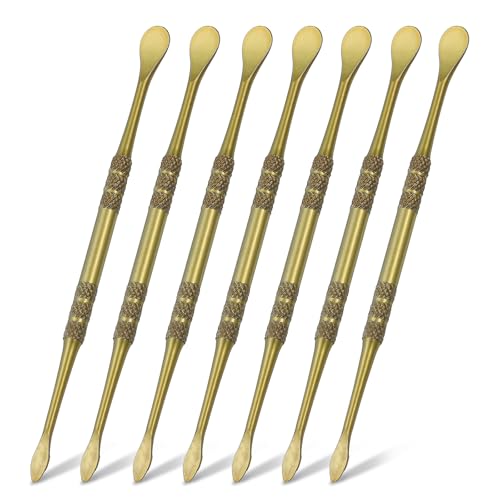 HARFINGTON 7pcs Wax Carving Tool 4.75" Double-Headed Stainless Steel Sculpture Tools Kit Modeling Engraving Sculpting Spoons for Clay Pottery Crafts Shaping, Green Gold - color: Green Gold