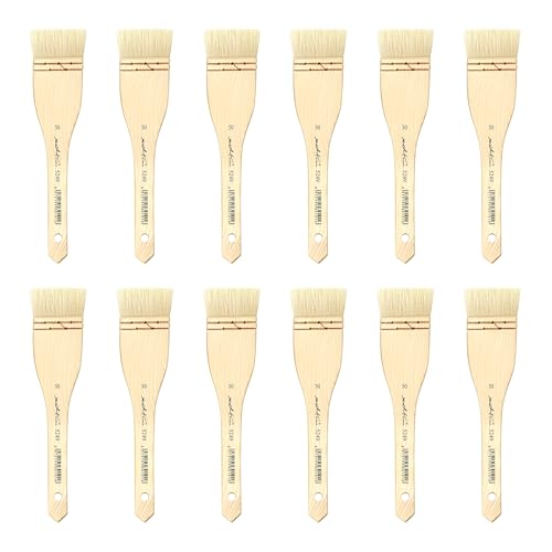XDT#5249 Hake Paint Brush Set, 12Pcs Flat Goat Hair Wash Brushes (1.77") for Watercolor, Pottery Glaze, Acrylic, and Oil Painting - size: 12Pc Goat Hair(1.77 In)