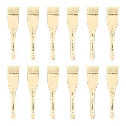 XDT#5249 Hake Paint Brush Set, 12Pcs Flat Goat Hair Wash Brushes (1.77") for Watercolor, Pottery Glaze, Acrylic, and Oil Painting - size: 12Pc Goat Hair(1.77 In)