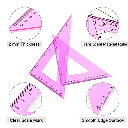 Coopay 12 Inch Math Geometry Tool Plastic Ruler Square Set Includes Straight Ruler, Triangles, Protractor for Student School Office Supplies (Pinkish-Purple) - color: Pinkish-Purple, size: 12 Inch