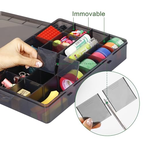 Gbivbe Large 24 Grids Plastic Organizer Box Adjustable Dividers,Clear Storage Box for Jewelry, Art DIY Crafts, Washi Tapes, Beads and Small Parts(Black,3Pack) - color: Black-3