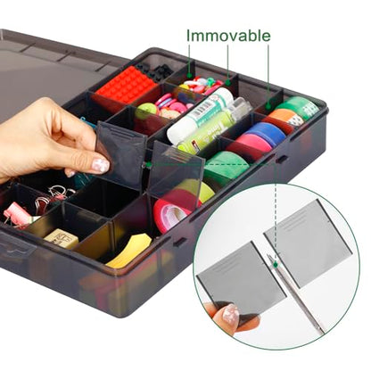Gbivbe Large 24 Grids Plastic Organizer Box Adjustable Dividers,Clear Storage Box for Jewelry, Art DIY Crafts, Washi Tapes, Beads and Small Parts(Black,3Pack) - color: Black-3