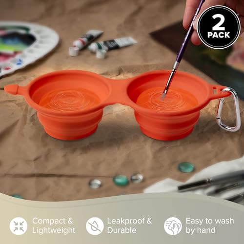 Silver Brush Limited Silver Essentials Paintbrush Water Bowl, 230ml/7.8oz | 2 Pack, Watercolor, Watermedia, Plein Air, Folds Into A Pouch, Reusable Artist Water Cup, Leak-proof, Silicone, Easy to Clean - size: Double 230ml