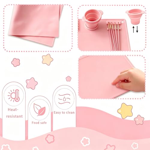 Art Station Set Brush Cleaner and Silicone Craftie Paint Mats - color: Pink
