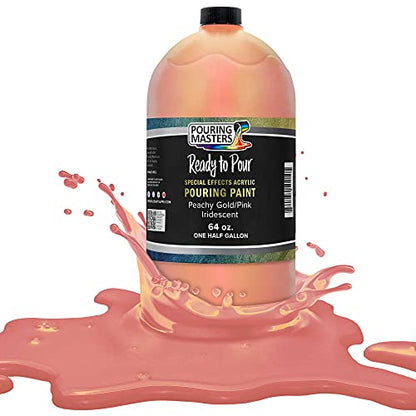 Pouring Masters Peachy Gold/Pink Iridescent Special Effects Acrylic Pouring Paint - Premium 64-Ounce Pre-Mixed Fluid Acrylic Paint - Fluid Art Supplies for Canvas, Wood, Paper, Tile & Rocks - color: Peachy Gold/Pink, size: 64 Fl Oz (Pack of 1)