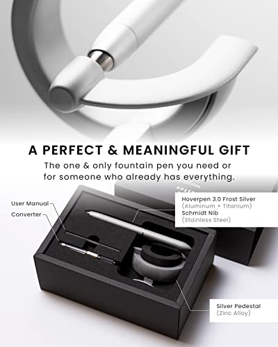 novium Hoverpen Future - Luxury Fountain Pen, Schmidt Nib (Fine), Converter, Extra Refill, Futuristic Aesthetic, Aerospace Metal, Best Pen Gift Set for Men & Women (Frost Silver) - color: Frost Silver, style: Fountain Pen