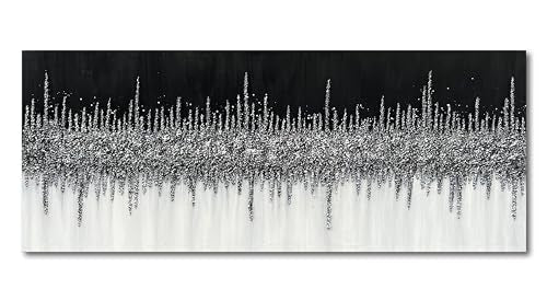 Art Hand-Painted Black and Gray Wall Art Textured Oil Paintings Modern Abstract Wall Art Home Decor 24x60 Inches - color: Yi043