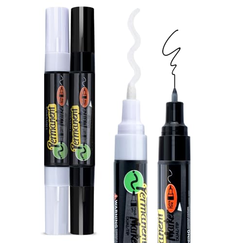 TRANSON Black and White Bold Tip and Extra Fine Tip Paint Markers Waterproof Oil Paint pen - color: Black and White