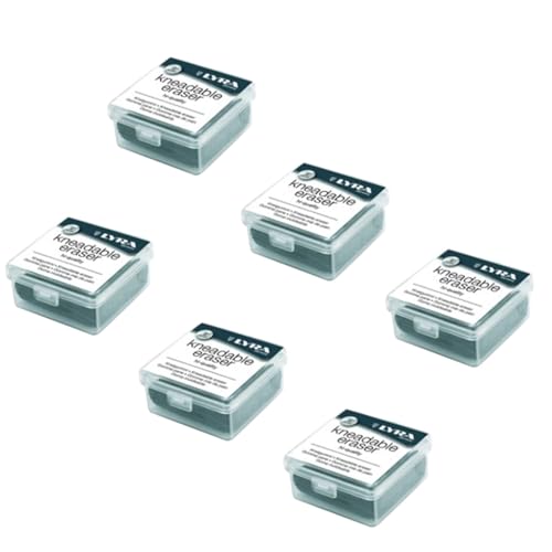 Lyra Drawing Art Kneading Erasers - Gray, Artist Drawing, Art Eraser, Charcoal Pastels, Moldable Putty Rubber Sketching Supplies, Design Eraser with Case - 6 Pack, Grey