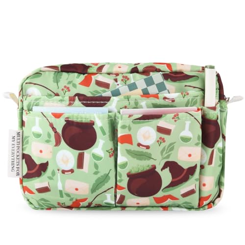 Multiple Pockets Portfolio Organizer with Zippered,Storage Pencil Pouch Bag - color: Green Magic