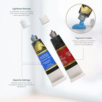 MyArtscape Heavy Body Acrylic Paint Set - 12 x 21ml Acrylic Paint | Rich pigment heavy body acrylic paint for canvas wood fabric with smooth blending and high opacity