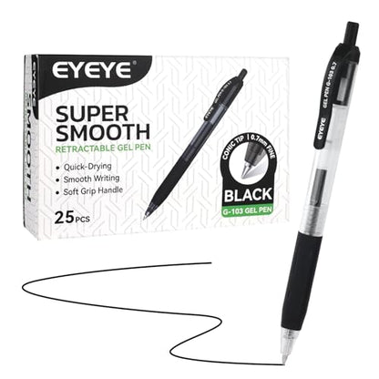 EYEYE G-103 Retractable Gel Pens Black 0.7mm, 25 Pack Medium Point Gel Ink Pens Quick Drying, 0.7 mm Fine Piont Ballpoint Pen Smooth Writing for Office School Supplies - color: Black, size: 0.7mm