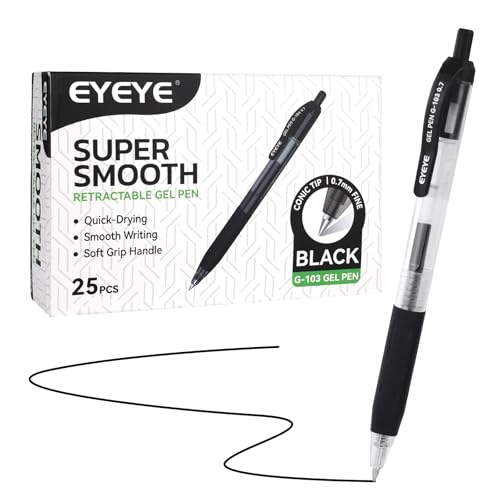 EYEYE G-103 Retractable Gel Pens Black 0.7mm, 25 Pack Medium Point Gel Ink Pens Quick Drying, 0.7 mm Fine Piont Ballpoint Pen Smooth Writing for Office School Supplies - color: Black, size: 0.7mm