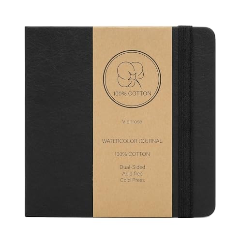 Vienrose Faux Leather Watercolor Sketchbook 5.5 x 5.5 in 24 Sheets Black - color: Black, size: 5.5" x 5.5" 1 Pack