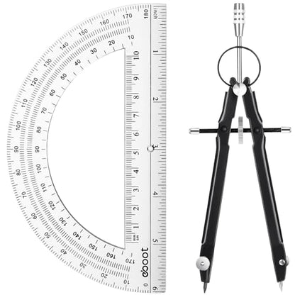 EBOOT Student Geometry Math Set, Metal Drawing Compass and 6 Inch Clear Swing Arm Protractors 180 Degree Math Protractor(Black) - color: Black