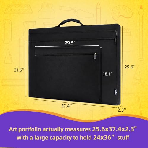 JJRING 24x36 Art Portfolio Tote Bag With Shoulder Strap, Black | Large Carrying Storage Case With Handle For Artwork, Posters, Canvas, And Drawing Boards - size: 24''*36''