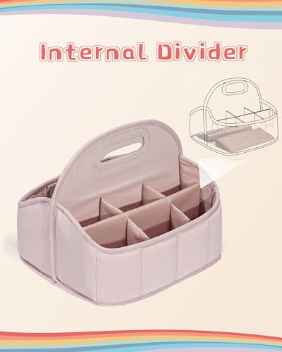 Rexmica Large Marker Caddy Organizer Case Bag for 210-400 Markers, Pink | 12 Zones, Full-opening, Removable Base, Top handle, Multipurpose Marker Storage Bag for Adults, for Cosmetic/Sewing/Art Craft - color: Pink