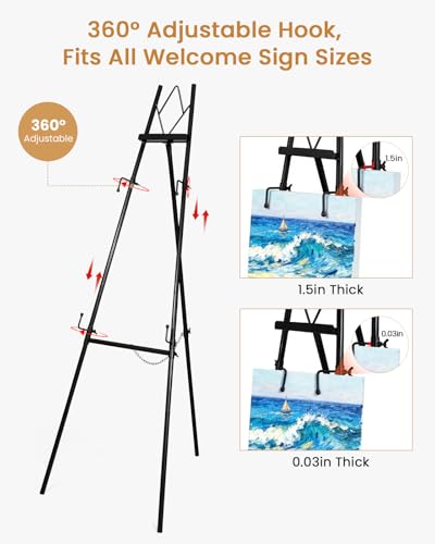 53.9" Black Easel Stand for Sign, Heavy Duty Metal Display Easel with Storage Bag, Adjustable Art Easel for Wedding Sign, Painting, Picture - color: Black DM