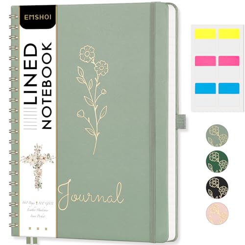 EMSHOI Lined Spiral Journal Notebook, 110 Numbered Pages, A4 (8.2" x 11.2") - color: Light Green, style: A4 Lined
