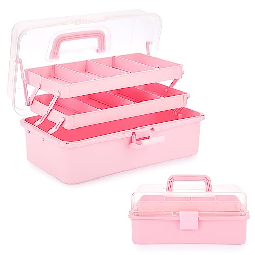 BTSKY 3-Layer Plastic Dividing Storage Box Craft Organizer and Storage | Portable Handled Art Supply Organizer with Adjustable Spacers Multipurpose Home Utility Box for Medicine, Sewing(Pink) - color: Pink