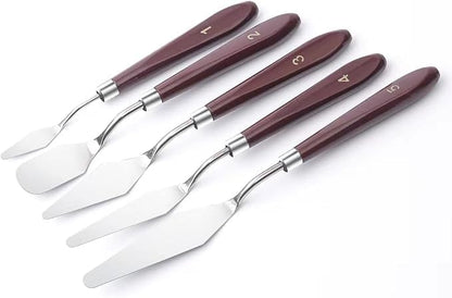 FUPUALL 5 Pieces Painting Knives Stainless Steel Spatula Palette Knife Oil Painting Accessories Color Mixing Set for Oil, Canvas, Acrylic Painting - color: Brown2