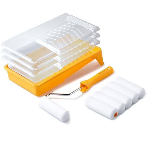 Voomey 11 Pack 4 Inch Paint Roller Kit, Mini Paint Roller Kit | Small Foam Paint Roller Covers, Disposable Plastic Liners & Roller Frame, for Home Decor, Walls and Furniture Painting - size: 4 Inch Mini Paint Roller Kit 11 Pack