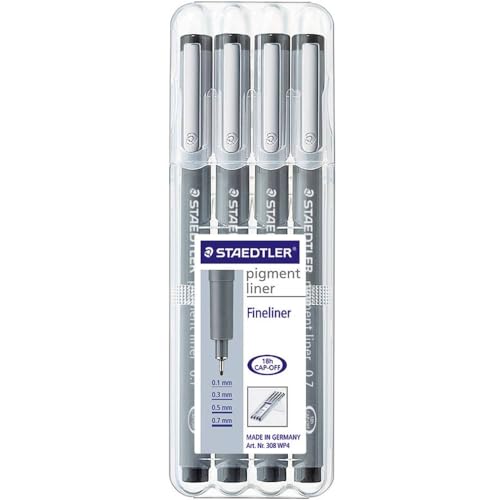 STAEDTLER ‎308 WP4 Pigment Liner Pens with Assorted Line Width - Black (Set of 4)