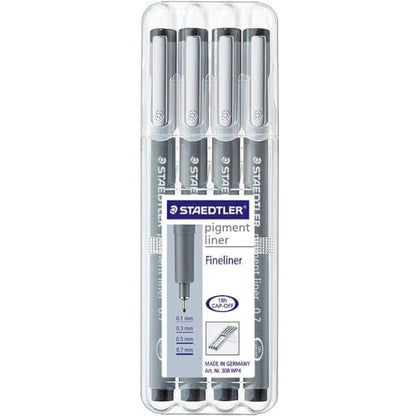 STAEDTLER ‎308 WP4 Pigment Liner Pens with Assorted Line Width - Black (Set of 4)