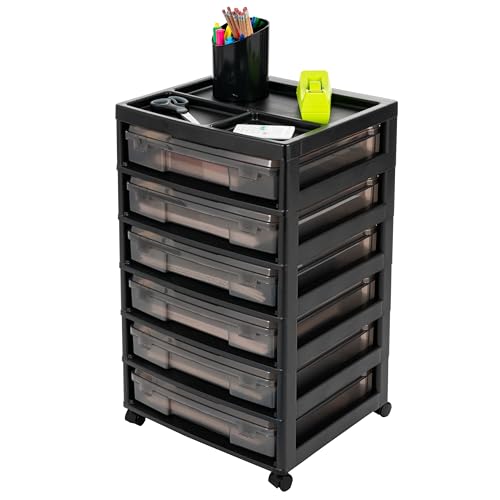 IRIS USA Rolling Cart with Drawers |Made in USA| 6-Tier Cases - Black/Gray | Fits 12"x12" Paper, Built-In Handles, Storage Unit with Supply Top for Craft, Art, Office Supplies, Pens & Pencils - color: Grey, size: 6 Cases (12"x12")