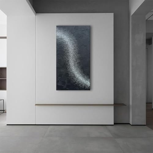 zoinart Handmade Large Glittery Crystal Canvas Wall Art, 24x48 Inches Black Abstract Modern Oil Paintings, Textured Contemporary Wall Art Ready to Hang - color: BL-062