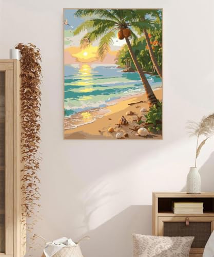 ZRIZQ Beach Paint by Numbers Kit for Adults Beginner,Landscape,16x20 | Full set with rich paints,wooden brushes,rolled canvas.Calming activity.Beginner friendly.Just open and paint. - color: 16"X20"Rolled Canvas-Landscape 11