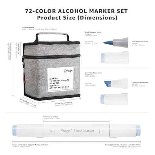 Bianyo 72 Pastel Colors Alcohol Markers, Brush & Chisel, Storage Bag - color: Multicolor