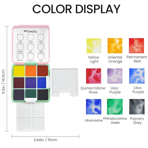 Woomer 9-Color Travel Watercolor Pan Set for Beginners & Sketch Artists