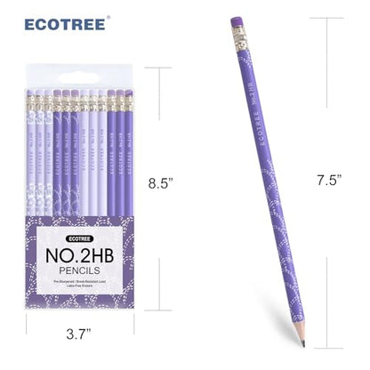 ECOTREE Pre-Sharpened #2 Pastel Pencils, Back to School Supplies, 12 Count