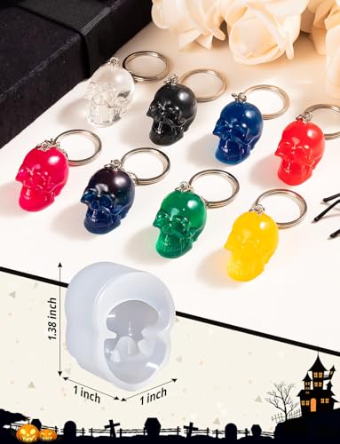12 PCS Mini Skull Resin Molds, Little Skull Molds 12 Pcs Key Ring Accessory | Epoxy Resin Casting Mold for Home and Halloween Decoration - color: Mini Skull white