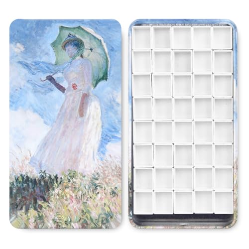 40 Empty Half Pans Watercolor Palette Tins Box with Magnetic Squares | 1.8ml Plastic Half Pan,Metal Paint Tray Palettes for Travel,Lightweight Portable,Watercolor Painting Mixing Tray.Monet - color: Monet, size: 40 Half Pans