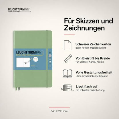 Leuchtturm1917 - Medium A5 Hardcover Sketchbook (Sage) - 112 Pages of 150g/m² Paper - color: Sage, size: Medium (A5)