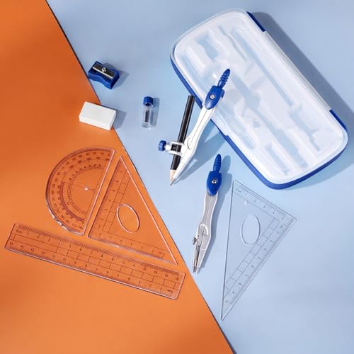 Zonon Math Geometry Set for Students 10 Pcs Compass Geometry Tools Kit Includes Protractor Compass Lead Refills Rulers Pencil Sharpener Eraser Pencil Storage Box for Drafting and Drawings(Dark Blue) - color: Dark Blue