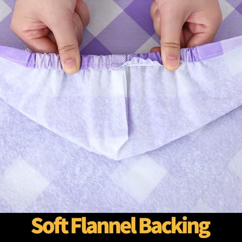 Smiry 4 Foot Picnic Table Cloth, Flannel Backed Fitted Vinyl tablecloths | Waterproof Elastic Rectangle Tablecloth ,Buffalo Plaid Table Covers for Dining, Camping (Purple and White, 24" x 48") - color: Purple and White, size: 48" x 24" (Rectangular)